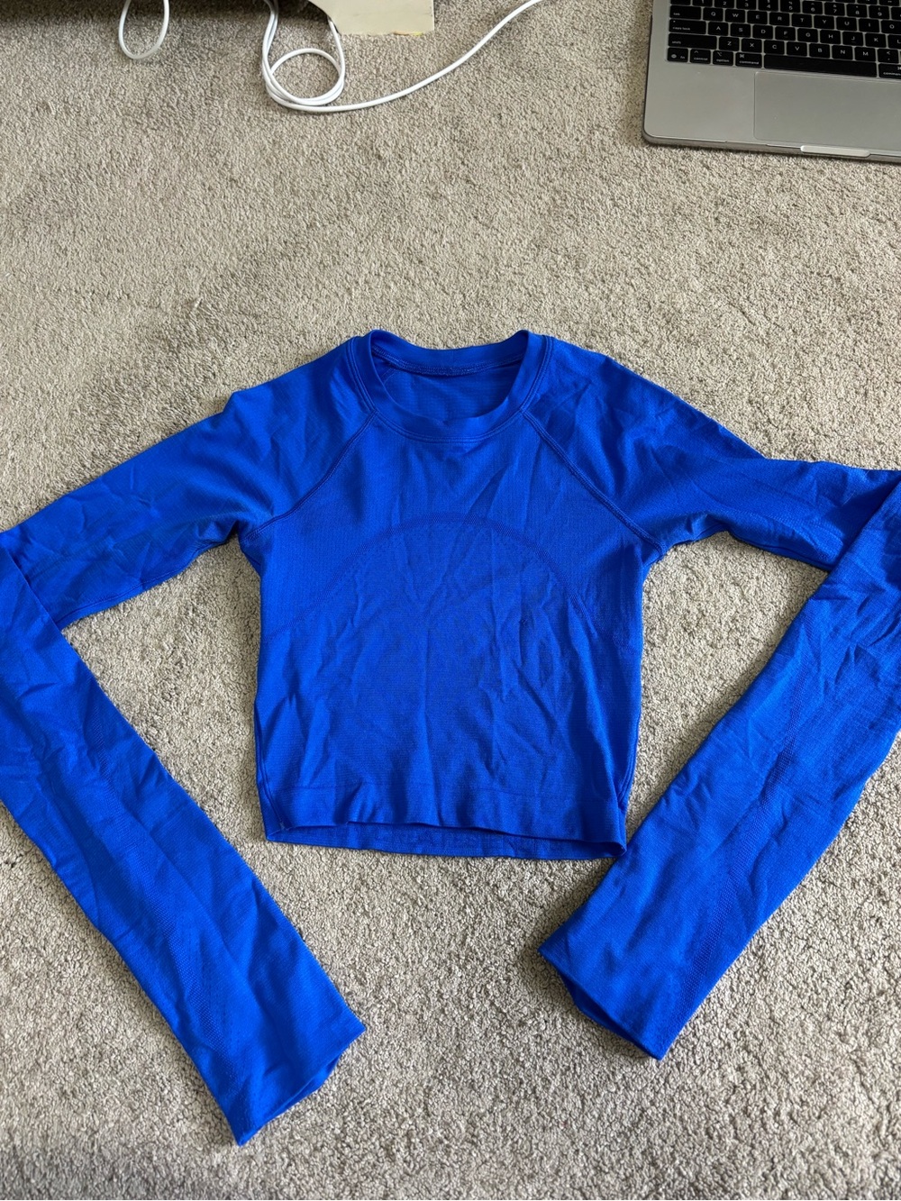 lululemon athletica Royal Blue Long Sleeve Crop Top, swiftly tech